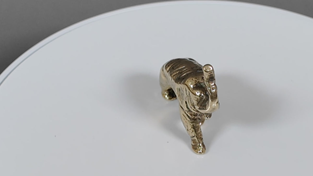 Vintage Solid Brass Miniature Elephant Figurine - Lucky Trunk-Up Pocket Ornament