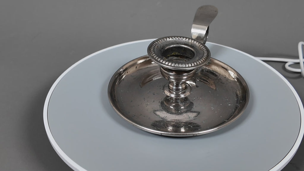 Antique 19th Century French Farmhouse Nickel Plate Chamberstick Breveté SGDG