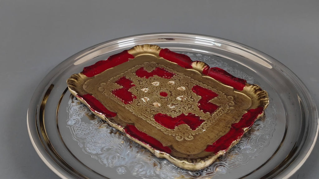 Vintage Florentine Gilt Wood Serving Tray – Small Crimson Florentia Dish