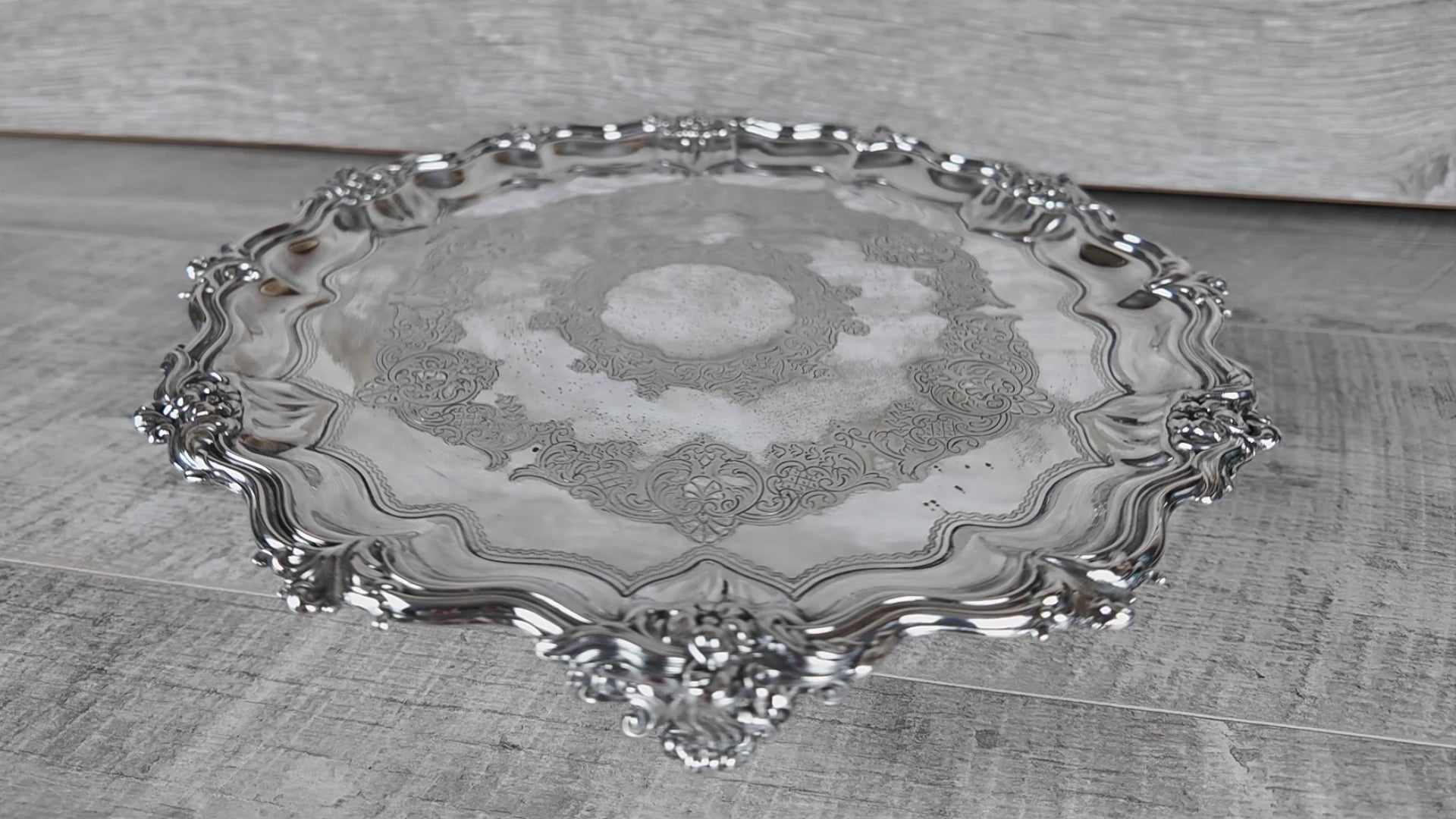 Vintage Walker & Hall Sheffield Silver Plated Footed Salver Tray Ornate 12" W&H
