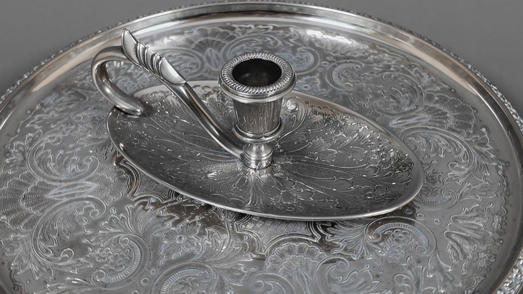 Vintage Seba Silver-Plated Engraved Oval Chamberstick – Made in England c.1970s
