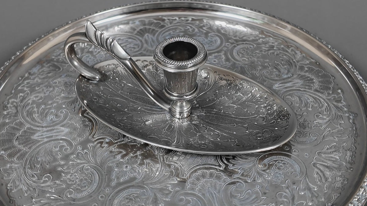 Vintage Seba Silver-Plated Engraved Oval Chamberstick – Made in England c.1970s