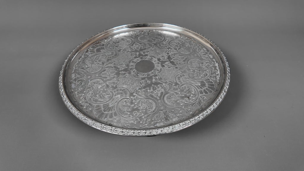 Vintage Ianthe Silver Plated Round Serving Tray - Mid-Century Chased Drinks Salver