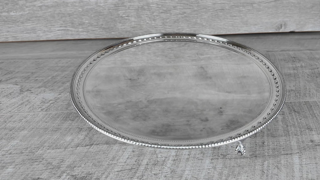 Large Antique James Dixon Sons Silver Plated Footed Salver Tray 14" Sheffield