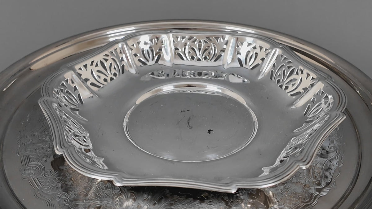 Vintage Pierced Silver Plate Bonbon Dish with Scalloped Rim