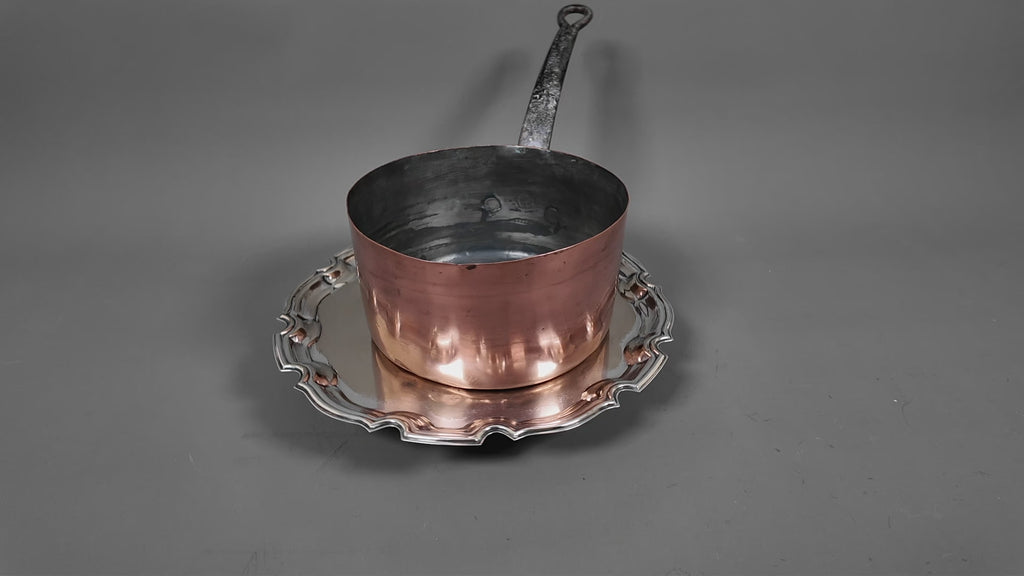 Antique 19th Century French Copper Saucepan Heavy Forged Iron Handle Chateau Mark