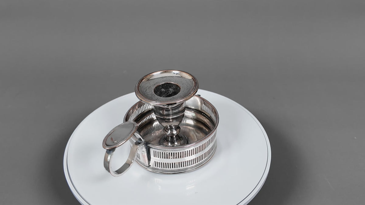 Antique Silver Plate on Copper Pierced Gallery Chamberstick - Victorian Candle Holder