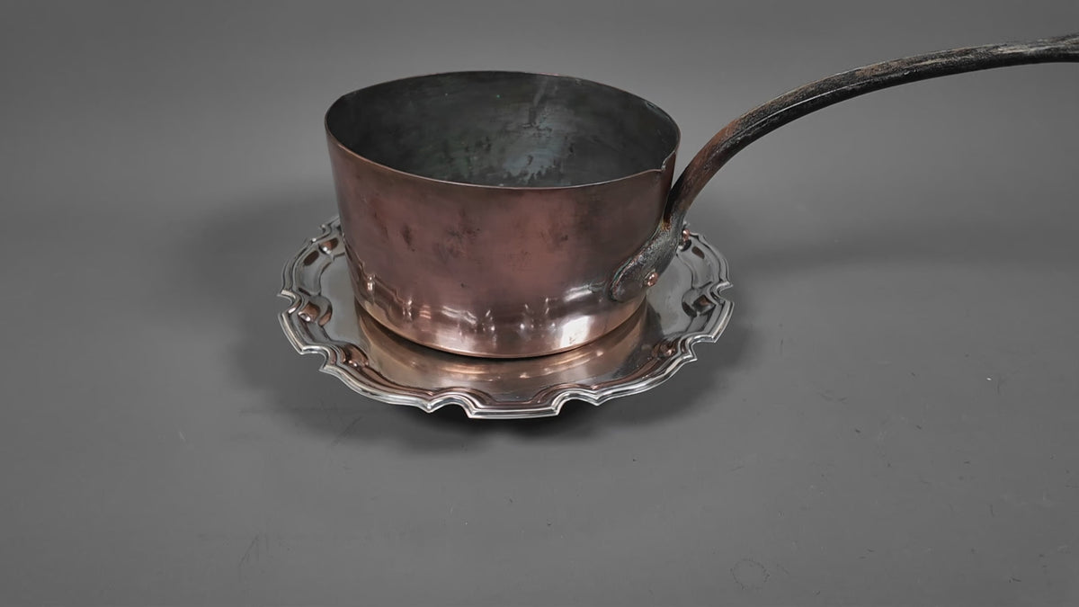 Antique 19th Century French Copper Pan Heavyweight 2.3kg Forged Iron Handle