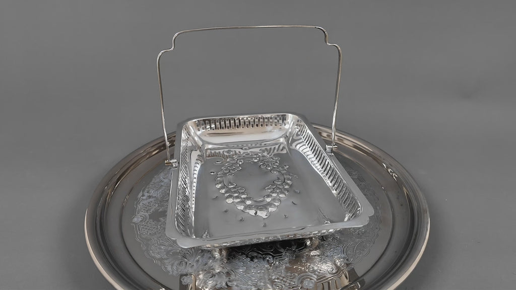 Vintage Barker Brothers EPNS Silver-Plated Cake Basket – Pierced Footed Serving Tray