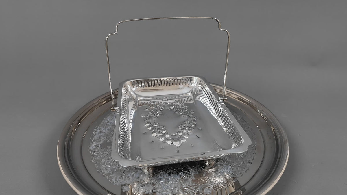 Vintage Barker Brothers EPNS Silver-Plated Cake Basket – Pierced Footed Serving Tray