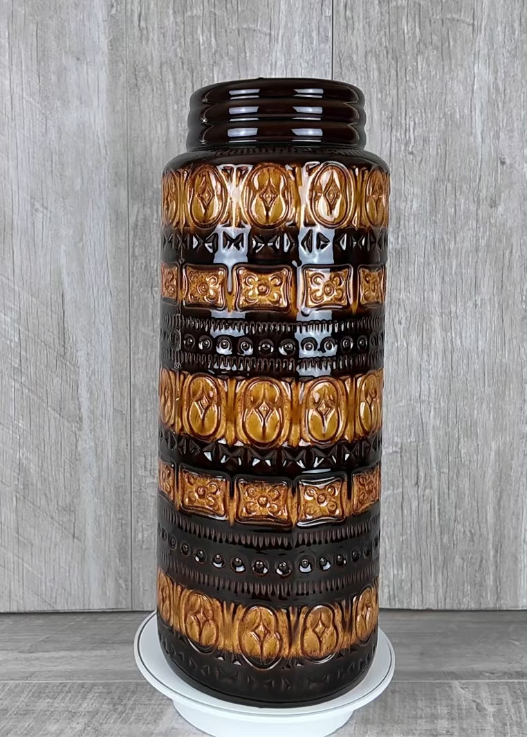 Large Vintage Scheurich 289-41 West German Pottery Floor Vase - Foligna Aztec Pattern