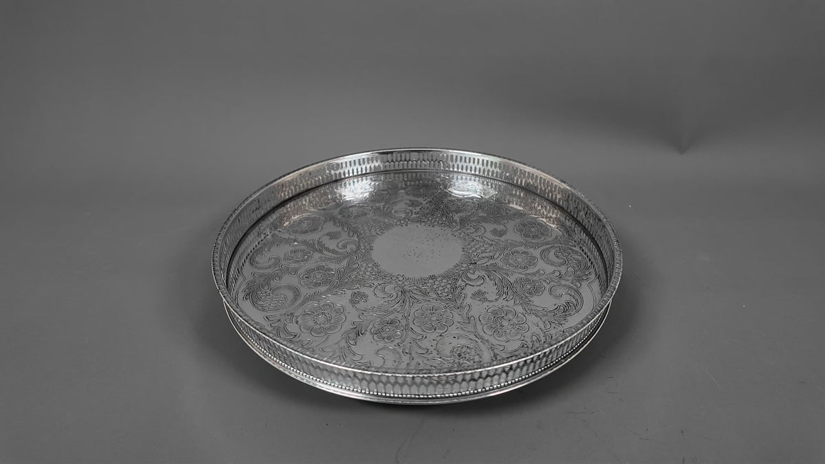 Vintage Viners of Sheffield Alpha Plate Chased Salver Round Gallery Tray