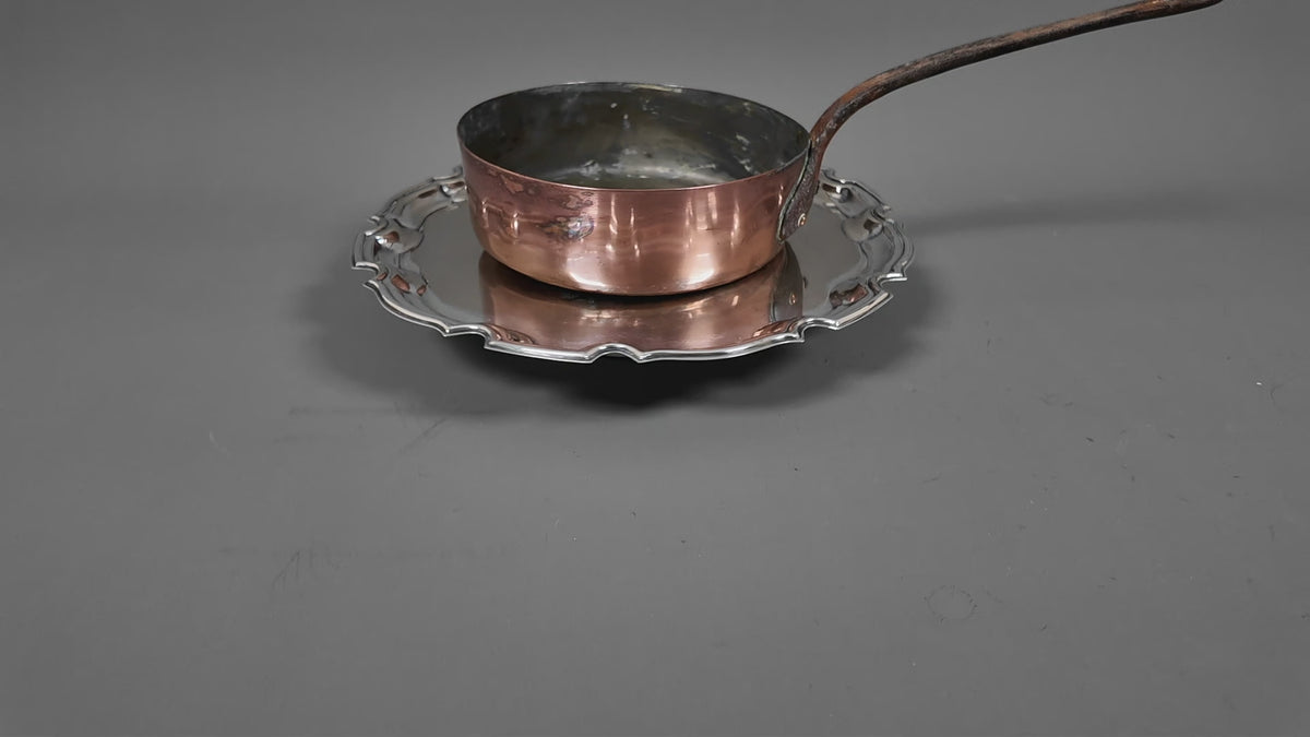 Antique 19th Century French Copper Sauté Pan Tin Overspill Forged Iron Handle