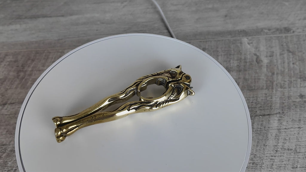 Antique Solid Brass Novelty Lion Head Split-Handle Nutcracker - Victorian Style Barware Accessory