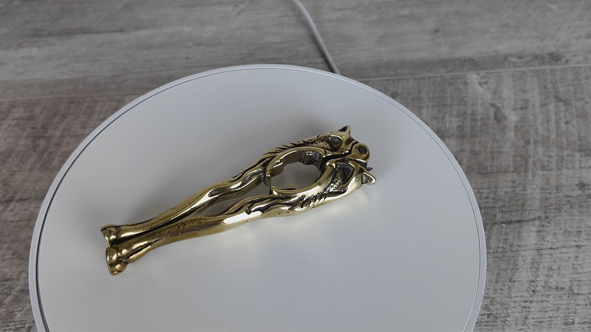 Antique Solid Brass Novelty Lion Head Split-Handle Nutcracker - Victorian Style Barware Accessory