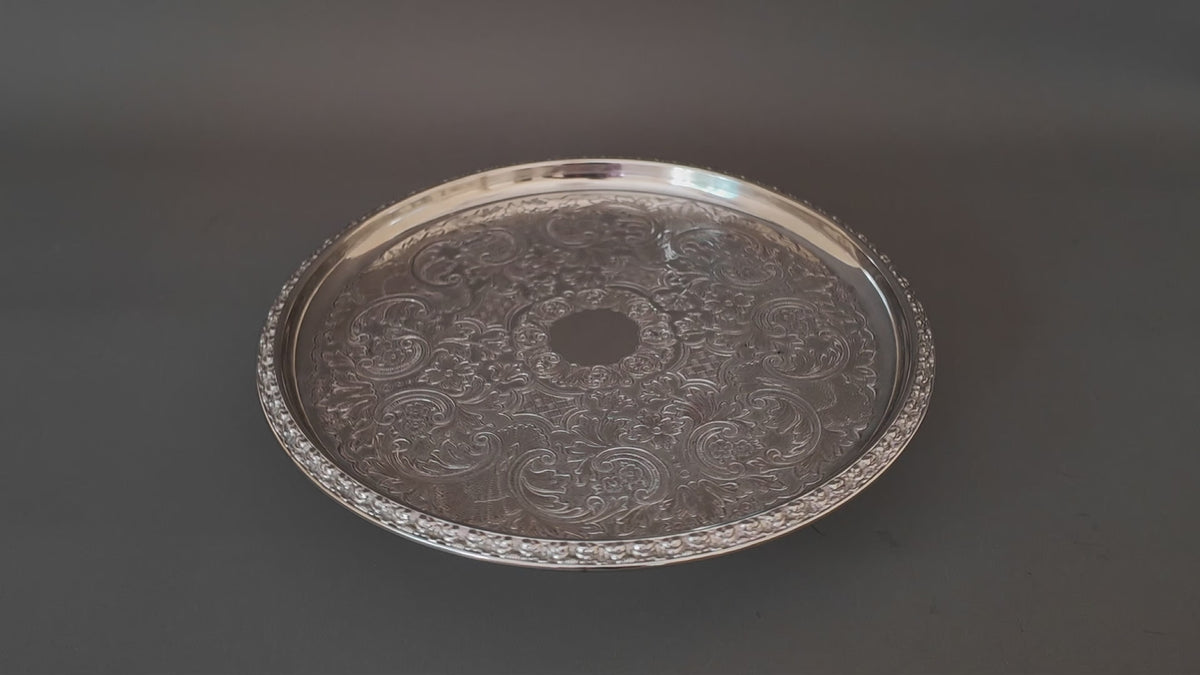 Vintage Ianthe Birmingham Silver Plated Drinks Waiter | 8.5-Inch Chased Salver Tray