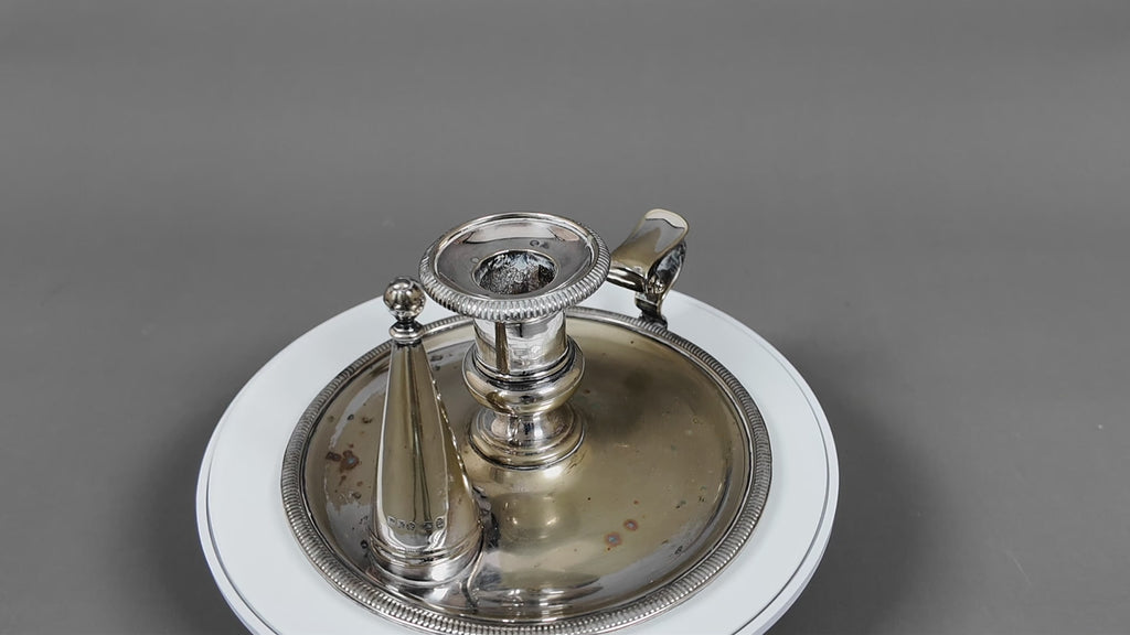 Antique Hawksworth Eyre & Co Sheffield Silver Plated Chamberstick with Matching Stamped Snuffer (c.1900)