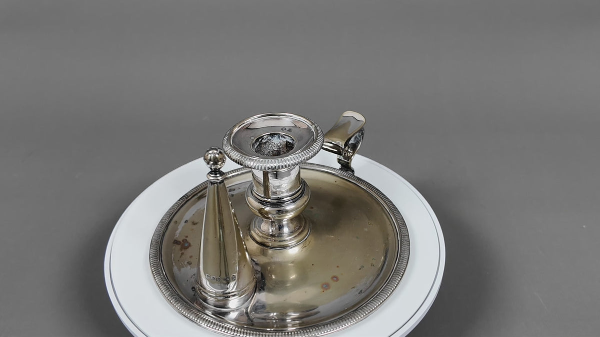 Antique Hawksworth Eyre & Co Sheffield Silver Plated Chamberstick with Matching Stamped Snuffer (c.1900)